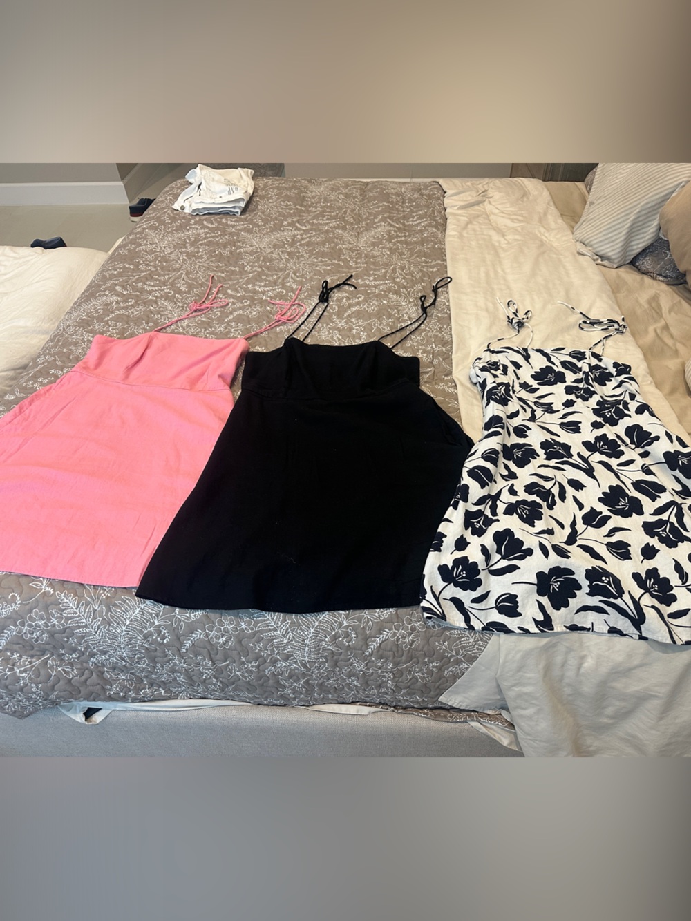 Old Navy Strapless Dress Trio - Pink, Black, White/navy Floral